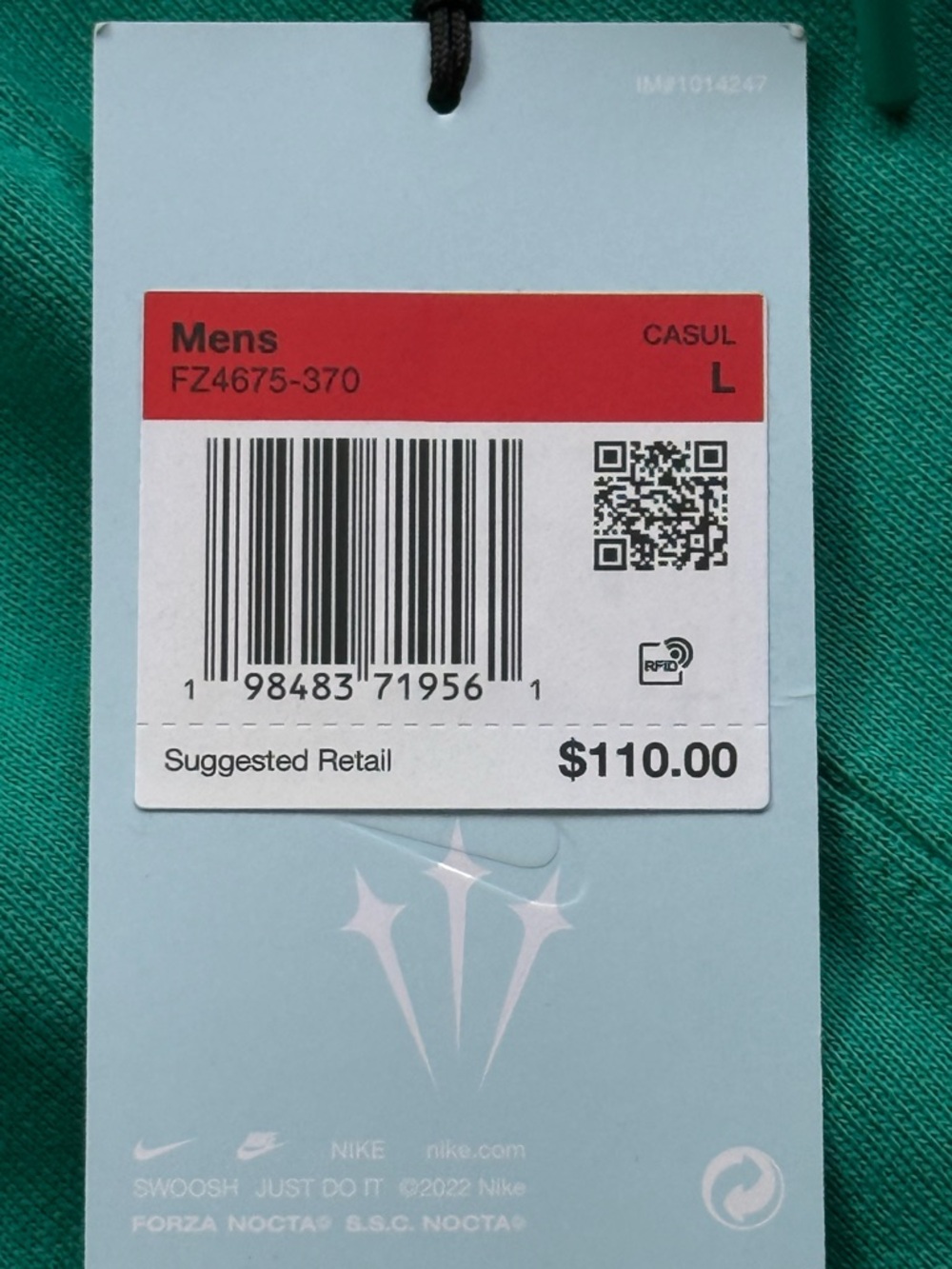Nike Nocta Pant Fleece Neptune Green/Black NEW WITH TAGS - Picture 2 of 10
